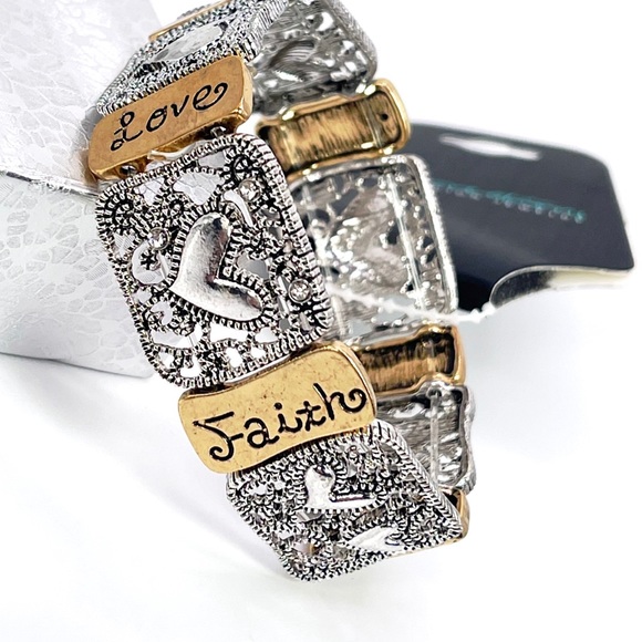 Tanya Creations  - Two Toned Stretch Bracelet - Hope, Love, Faith - Picture 2 of 4